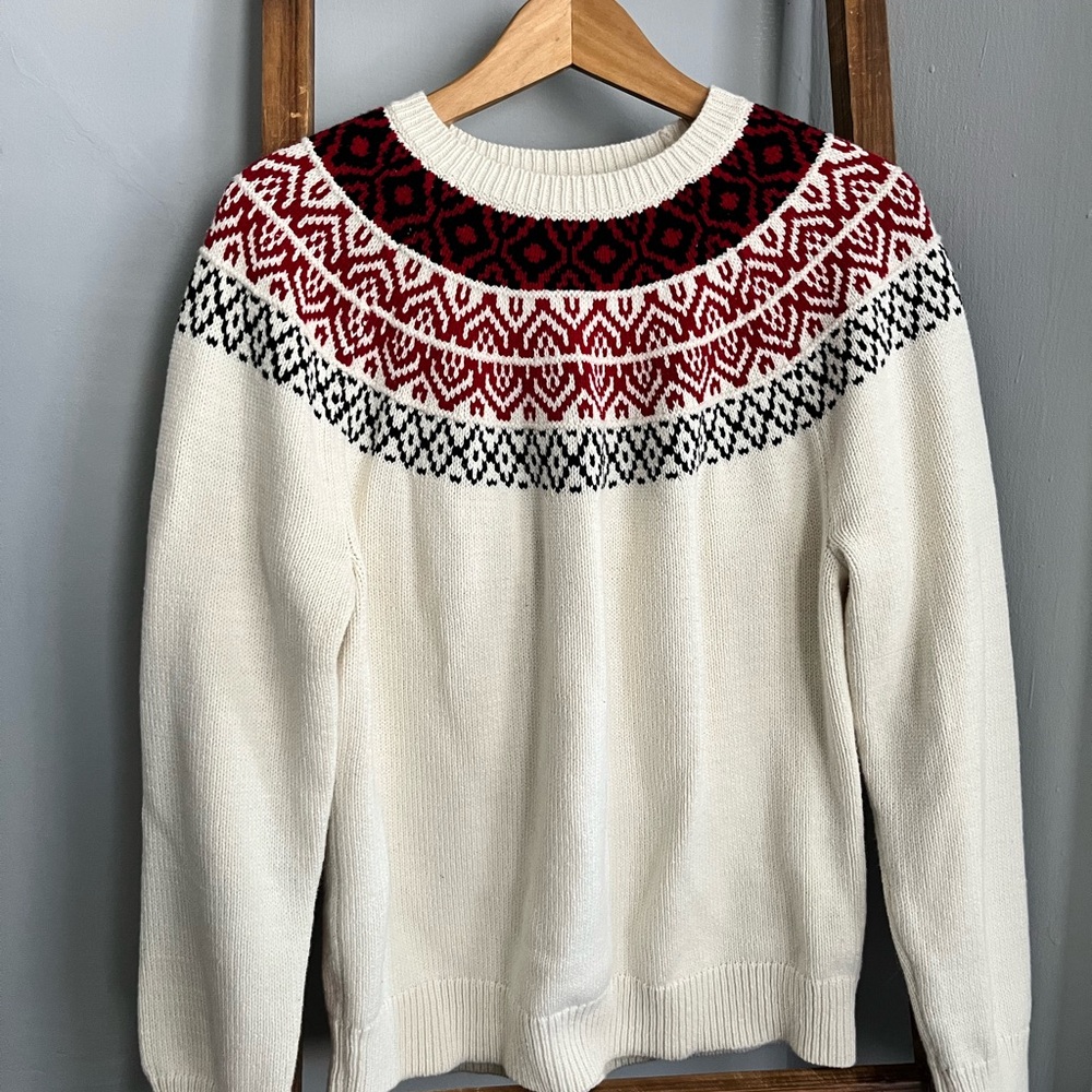 Chaps Nordic Cream Crew Neck Sweater with Fair Isle Pattern
